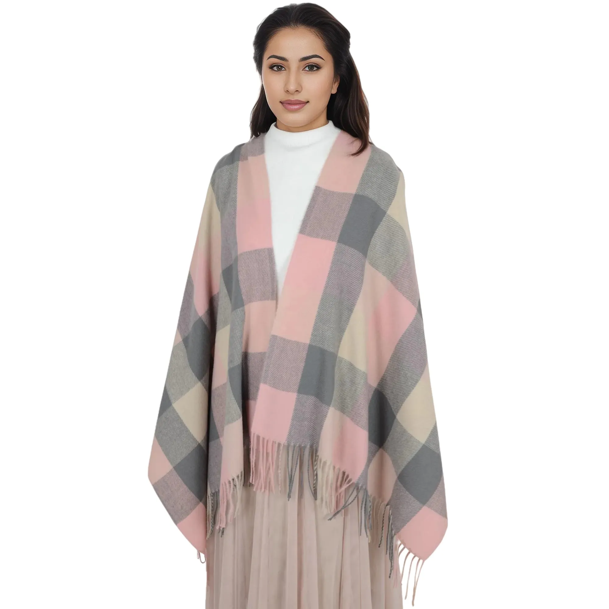 Anna-Kaci Classic Plaid Winter Scarf Soft Cashmere Feel Wrap Shawl Check Tassel Scarves for Women