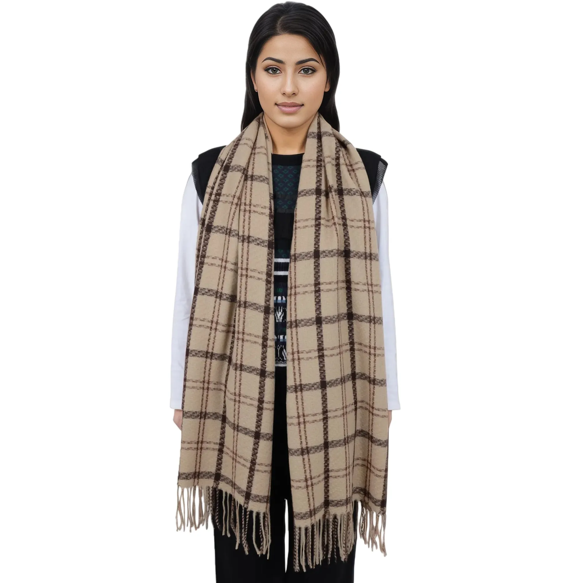 Anna-Kaci Classic Plaid Winter Scarf Soft Cashmere Feel Wrap Shawl Check Tassel Scarves for Women