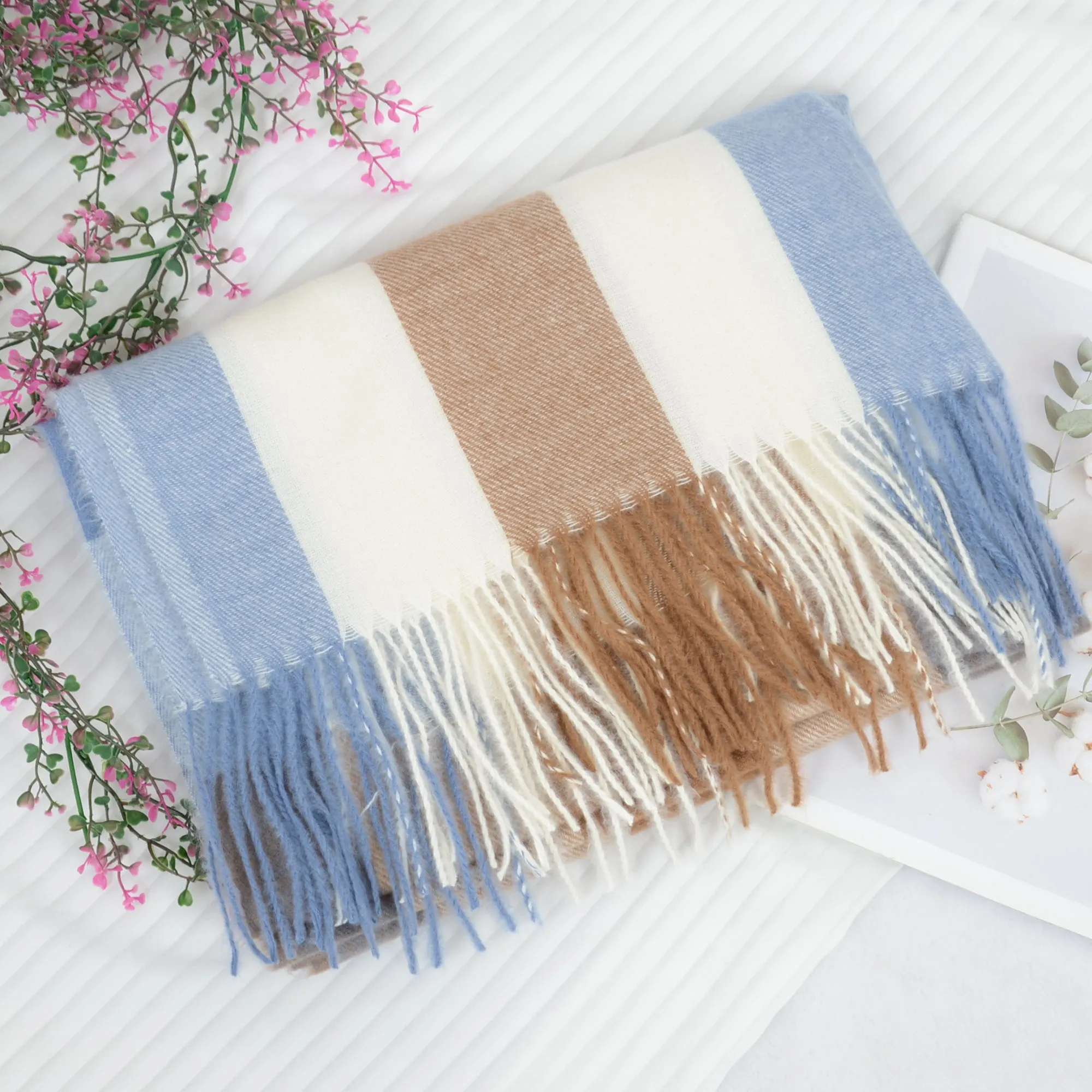 Anna-Kaci Classic Plaid Winter Scarf Soft Cashmere Feel Wrap Shawl Check Tassel Scarves for Women