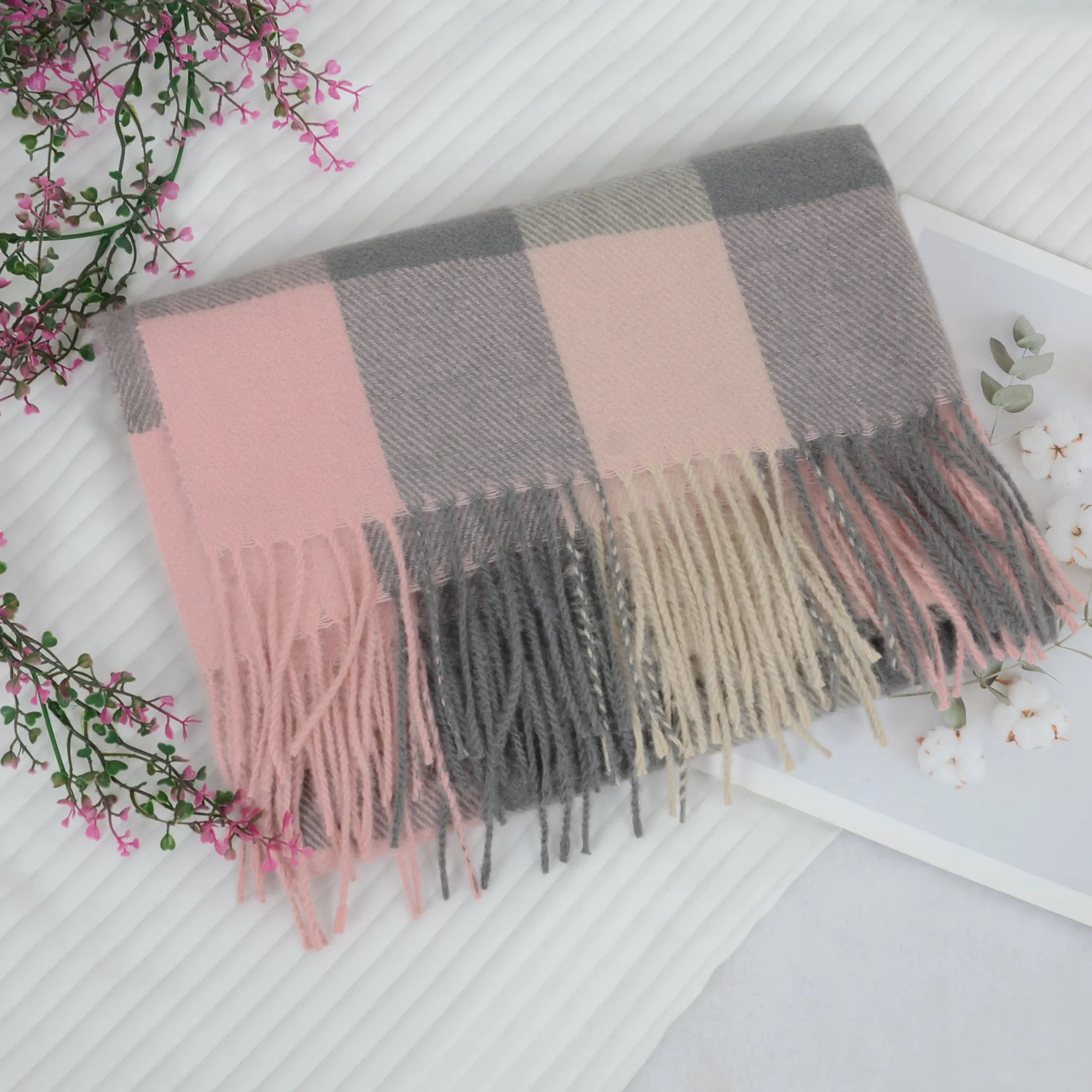 Anna-Kaci Classic Plaid Winter Scarf Soft Cashmere Feel Wrap Shawl Check Tassel Scarves for Women