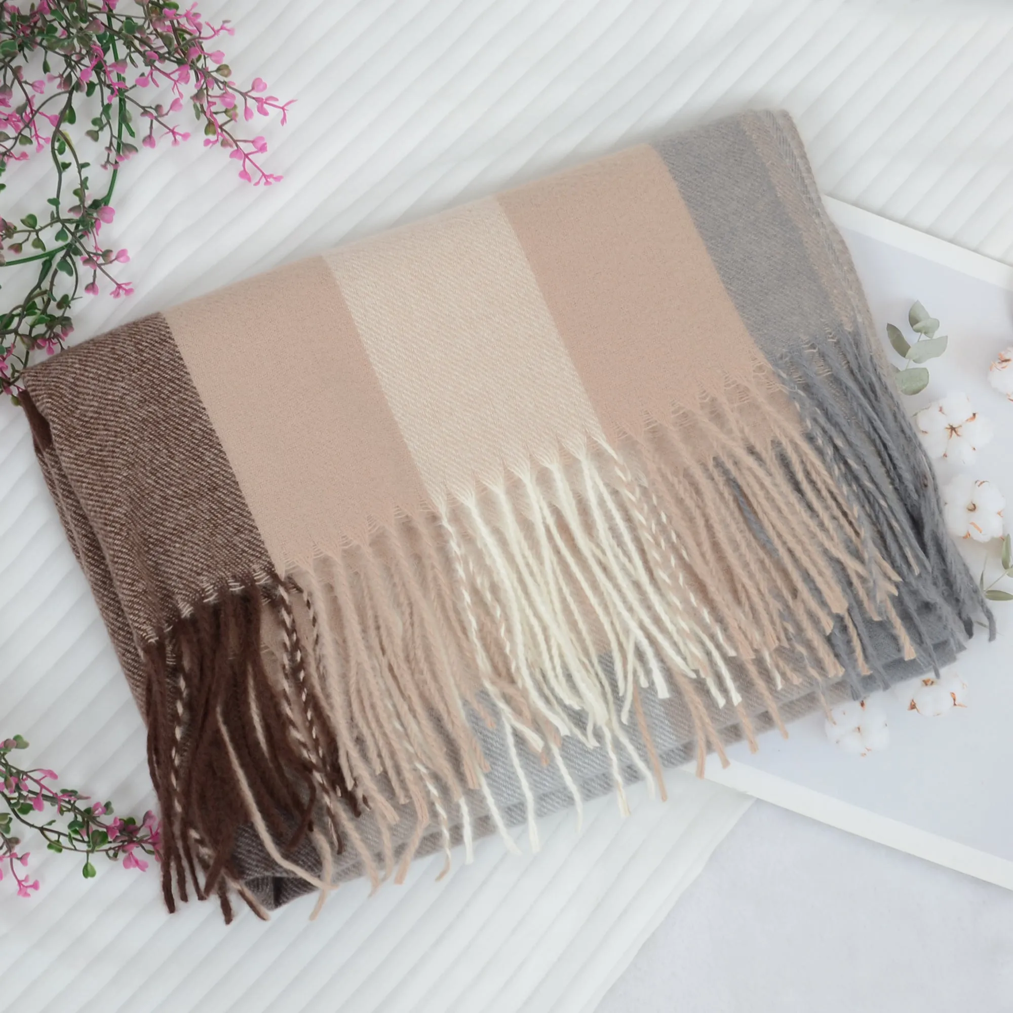 Anna-Kaci Classic Plaid Winter Scarf Soft Cashmere Feel Wrap Shawl Check Tassel Scarves for Women