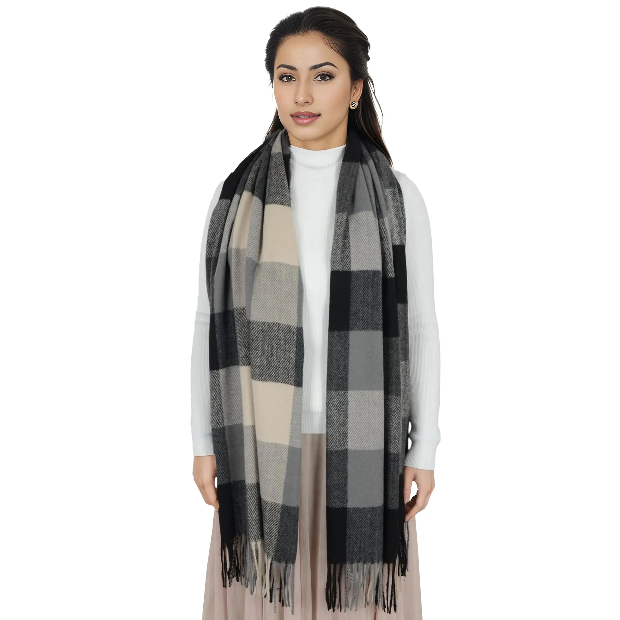 Anna-Kaci Classic Plaid Winter Scarf Soft Cashmere Feel Wrap Shawl Check Tassel Scarves for Women