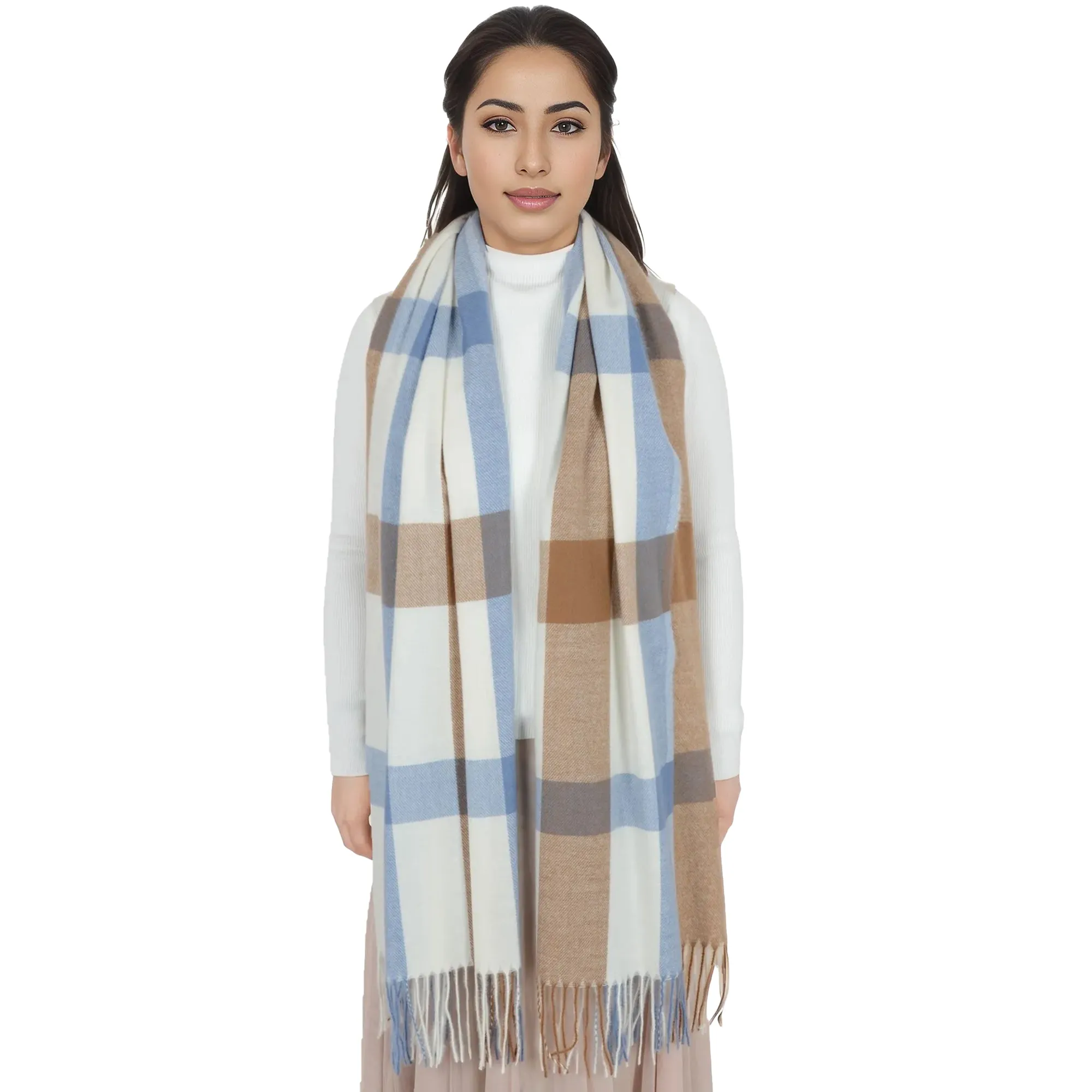 Anna-Kaci Classic Plaid Winter Scarf Soft Cashmere Feel Wrap Shawl Check Tassel Scarves for Women