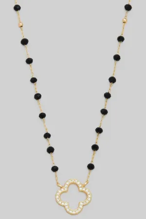 Another Chance CZ & Stone Clover Necklace Black