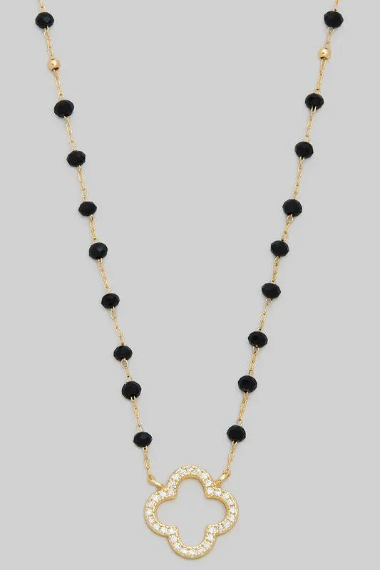 Another Chance CZ & Stone Clover Necklace Black