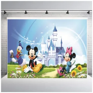Babymoon Disneyland Theme Floral Backdrop ((8x5 Feet)  - Pink