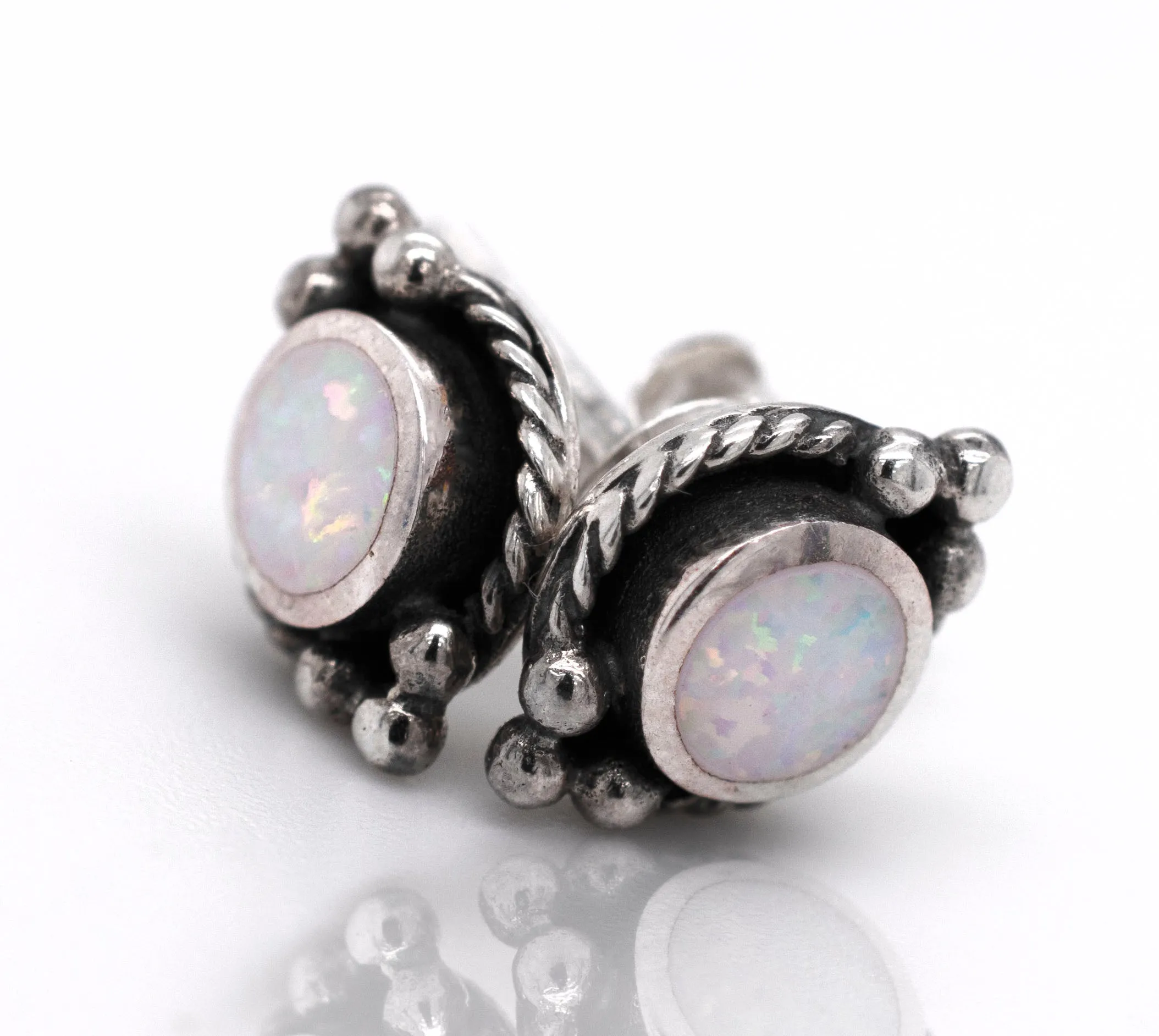 Bali Style Opal Stud Earrings