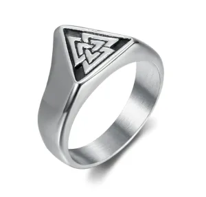Beowulf Regalia Handcrafted Stainless Steel Triangular Valknut Ring-Masonic Rings