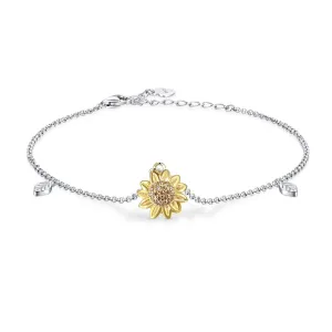 Birthday Sunflower Flower Necklace Anklet Earrings Ring - S925 Sterling Silver Jewelry Heart Pendant For Women Girls You Are My Sunshine I Love You Sunflower Anklet