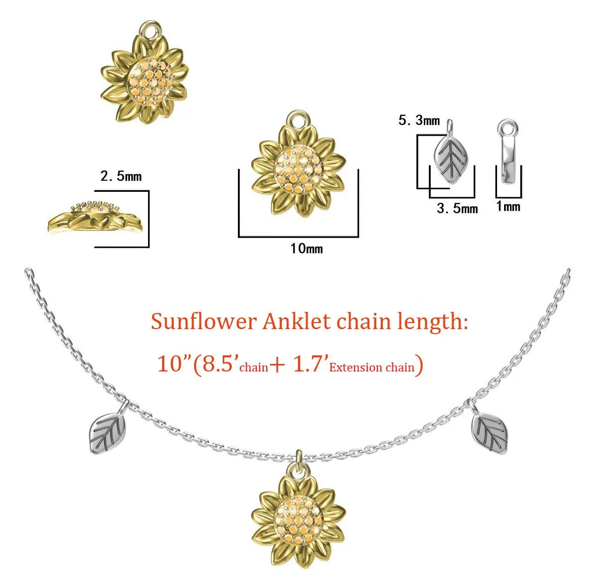 Birthday Sunflower Flower Necklace Anklet Earrings Ring - S925 Sterling Silver Jewelry Heart Pendant For Women Girls You Are My Sunshine I Love You Sunflower Anklet