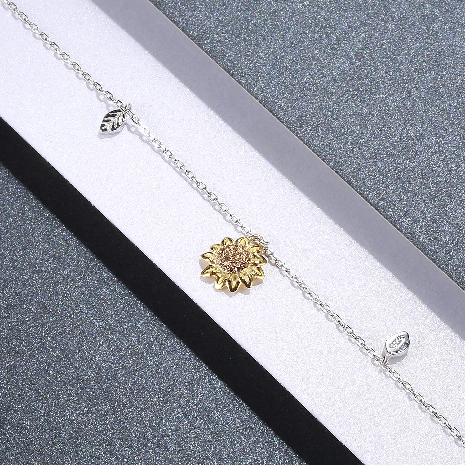 Birthday Sunflower Flower Necklace Anklet Earrings Ring - S925 Sterling Silver Jewelry Heart Pendant For Women Girls You Are My Sunshine I Love You Sunflower Anklet