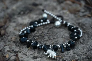 Black Onyx Double Strand Elephant Bracelet