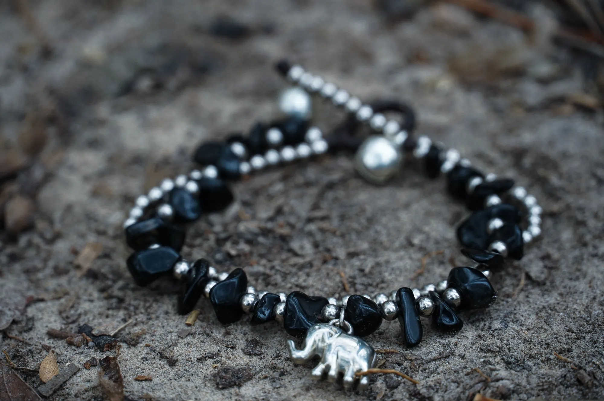 Black Onyx Double Strand Elephant Bracelet