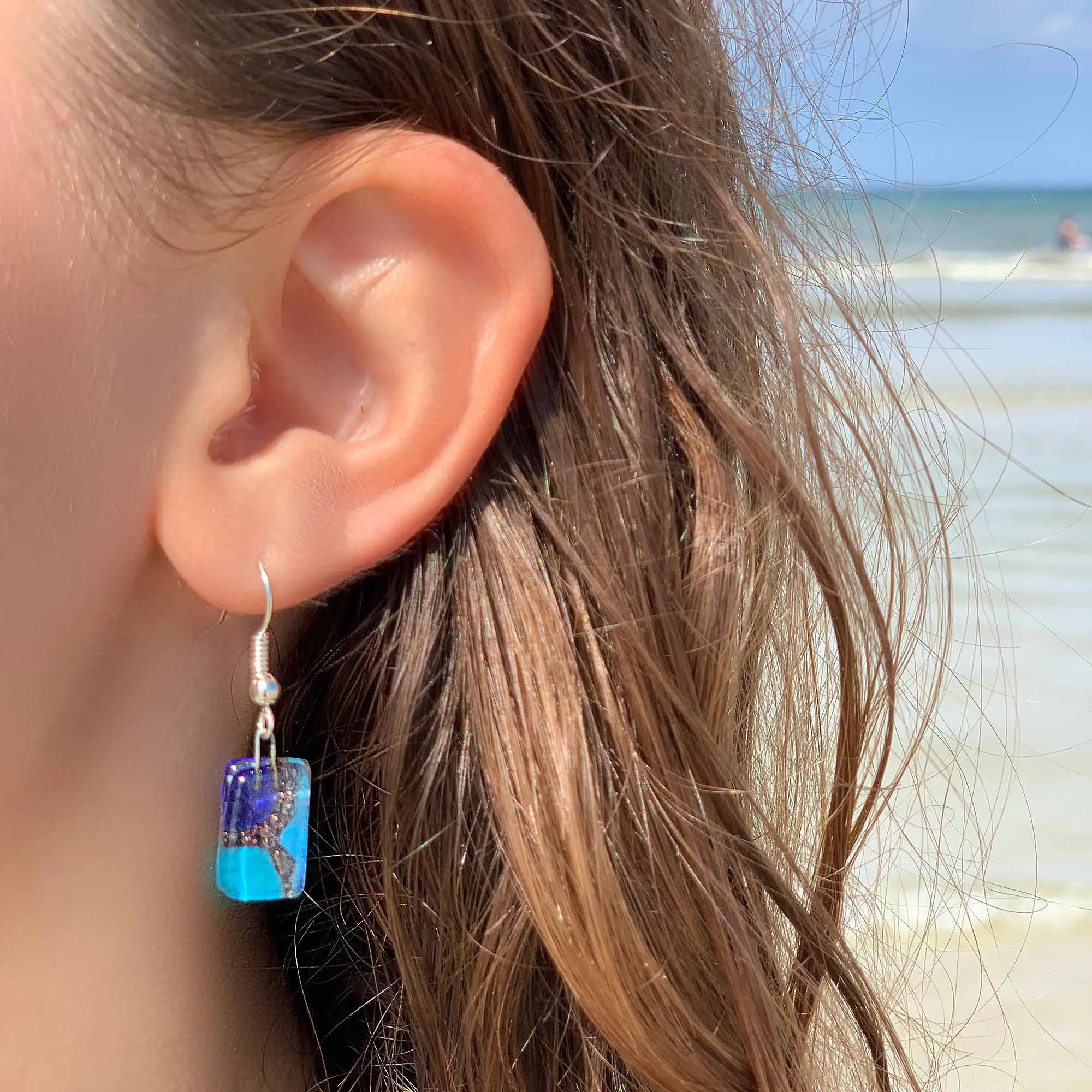 Blue Earthtones Small Glass Earrings Tili Glass