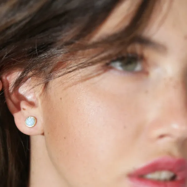 Blue Opal Gold Stud Earrings