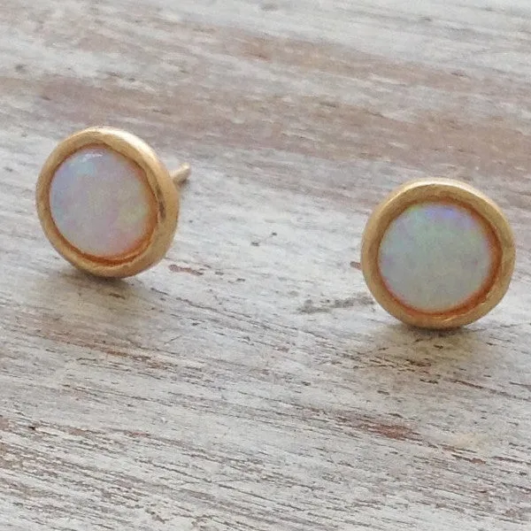 Blue Opal Gold Stud Earrings
