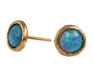 Blue Opal Gold Stud Earrings