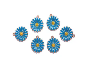 Blue Yellow Flower Metal Charms