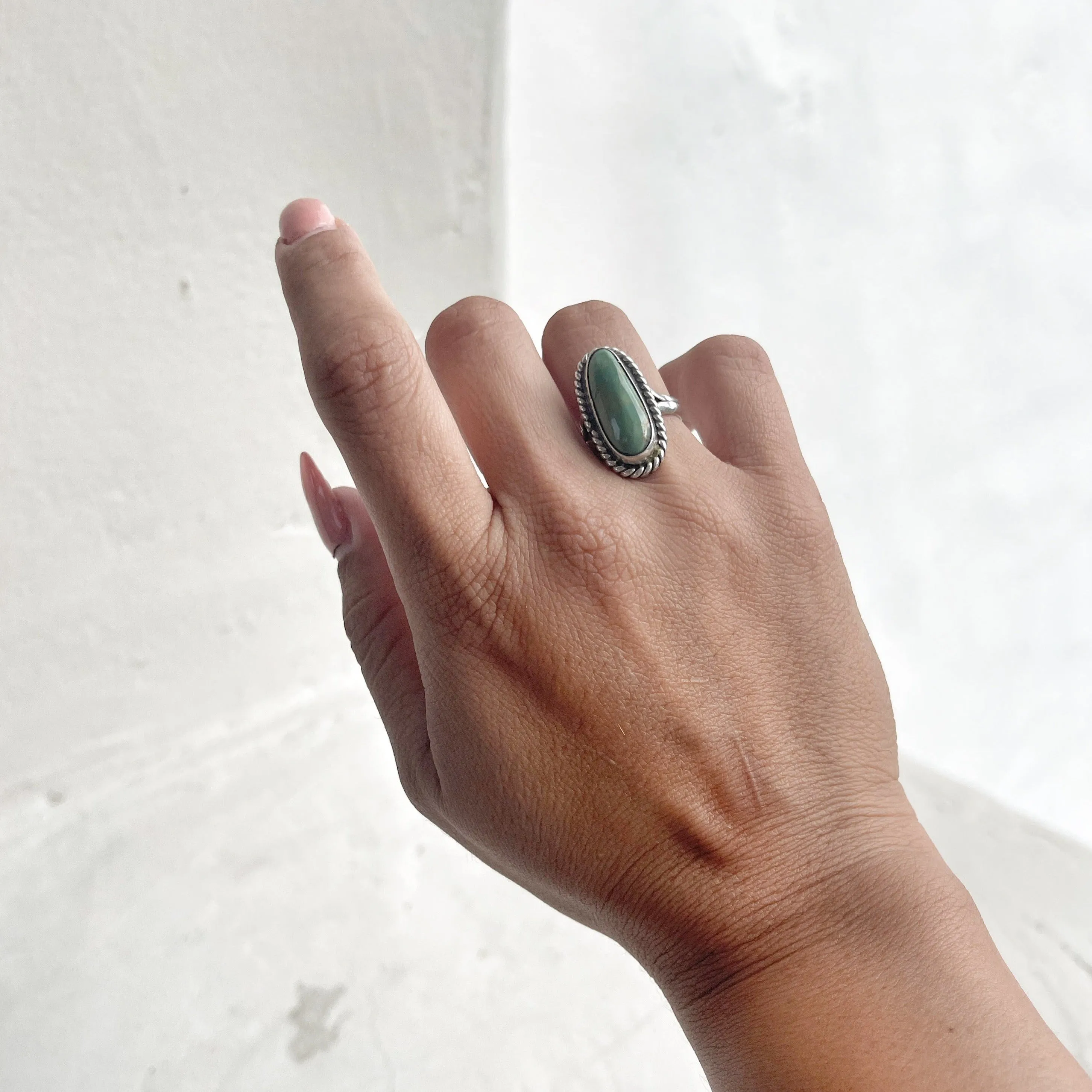 Boho Handcrafted 980 Silver Turquoise Ring