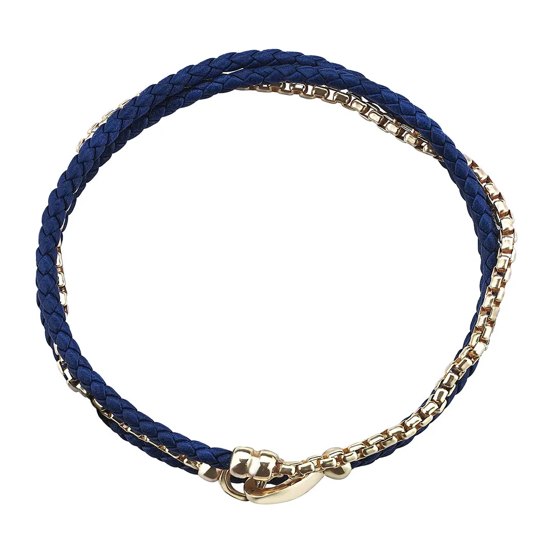 Box Chain & Leather Wrap Bracelet in Silver