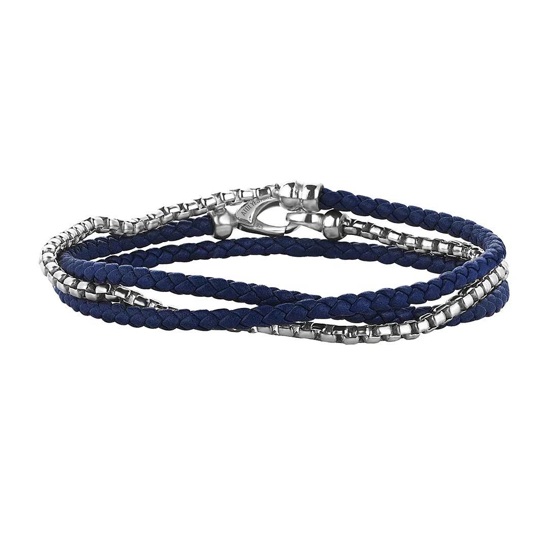 Box Chain & Leather Wrap Bracelet in Silver