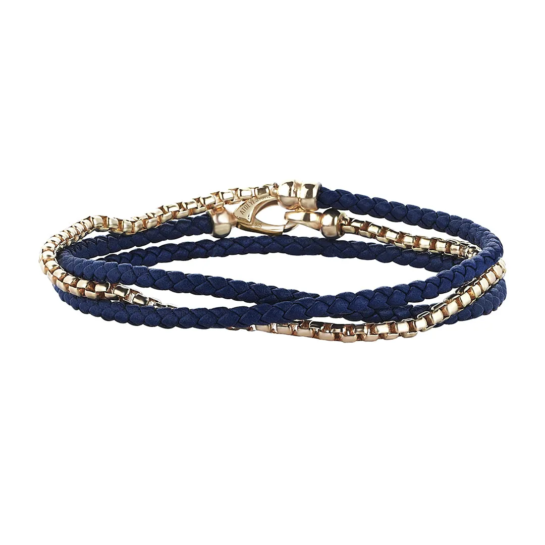 Box Chain & Leather Wrap Bracelet in Silver