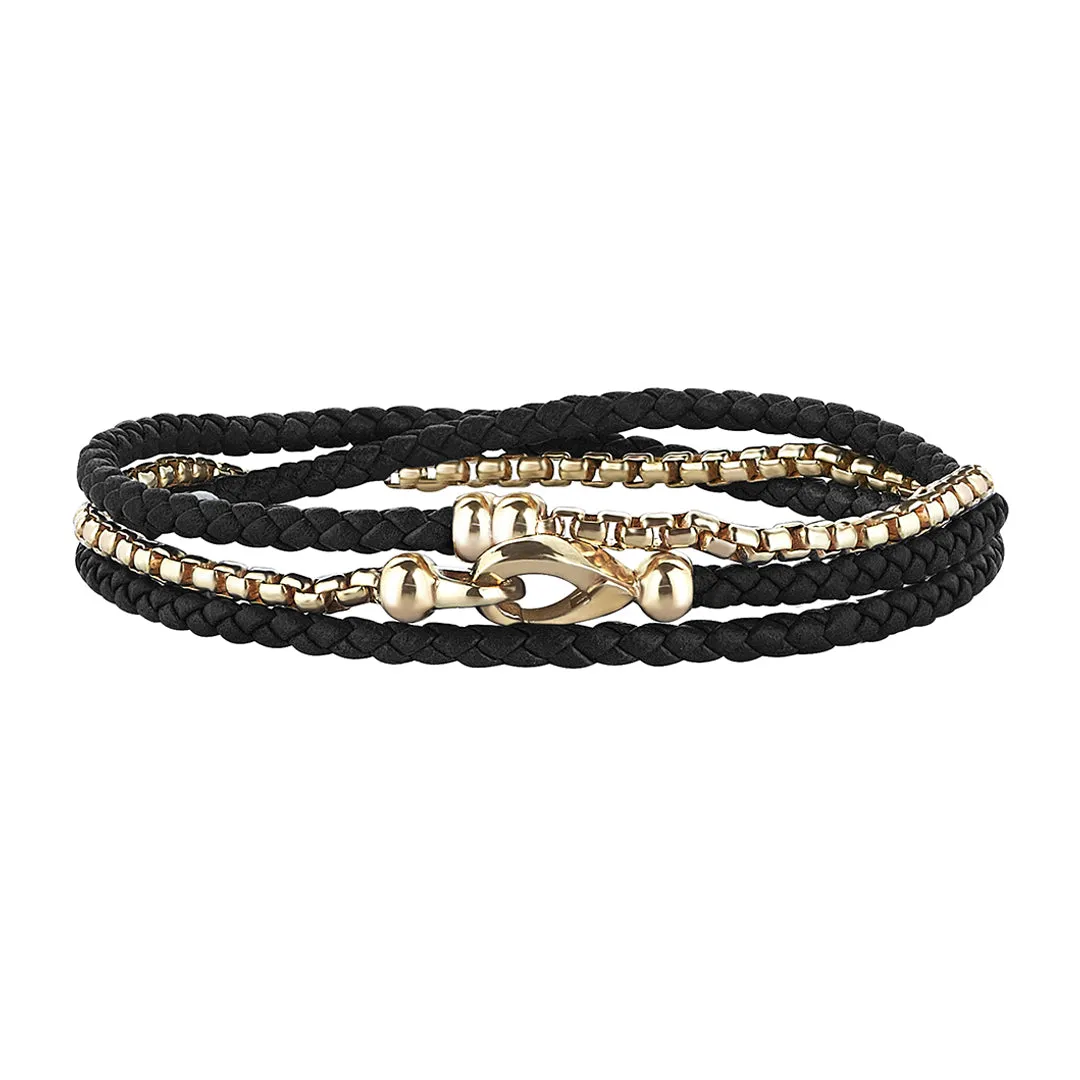 Box Chain & Leather Wrap Bracelet in Silver