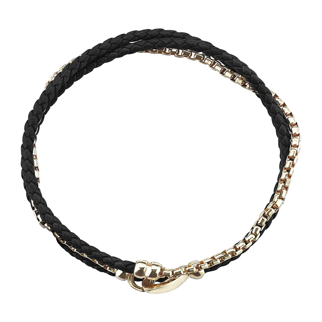 Box Chain & Leather Wrap Bracelet in Silver