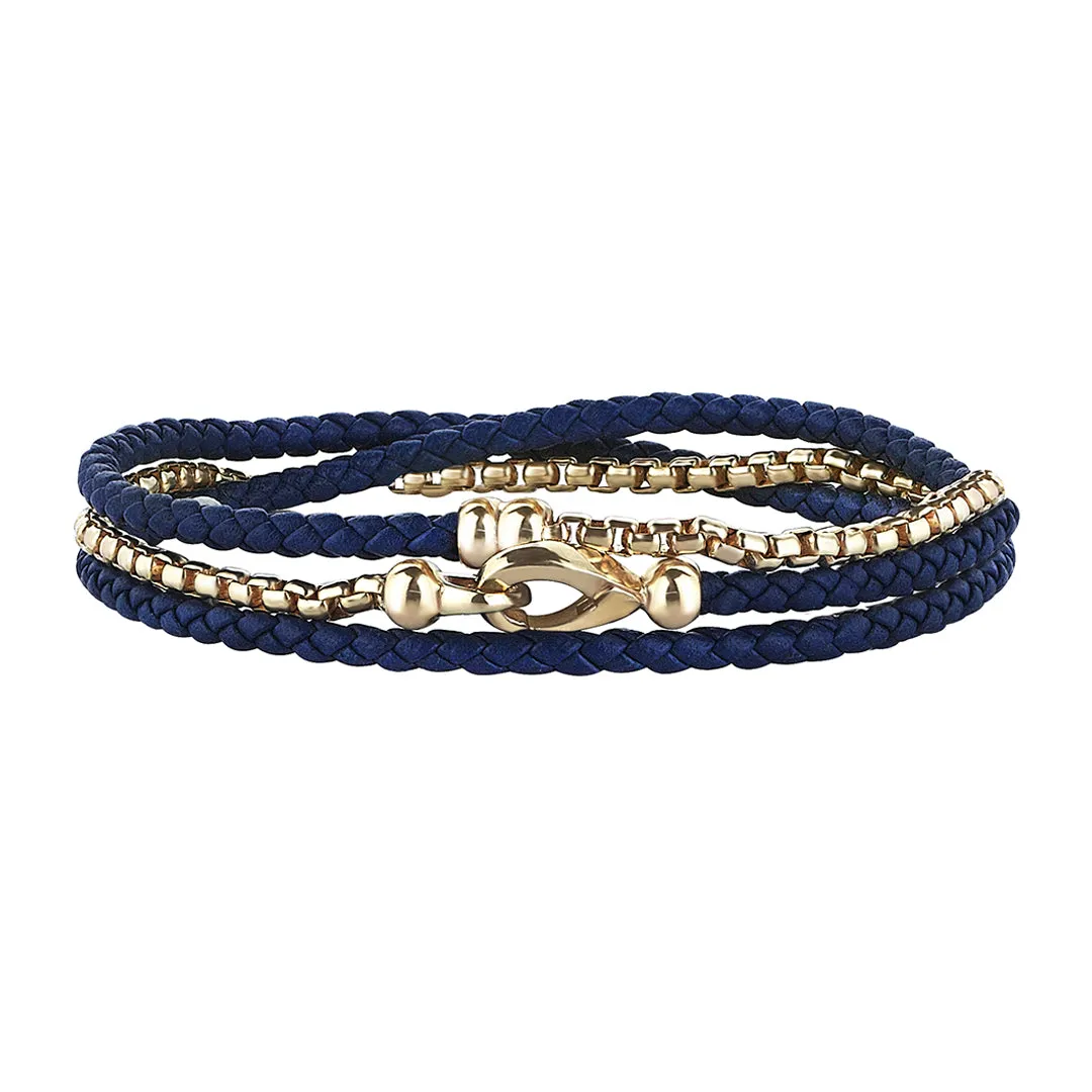 Box Chain & Leather Wrap Bracelet in Silver