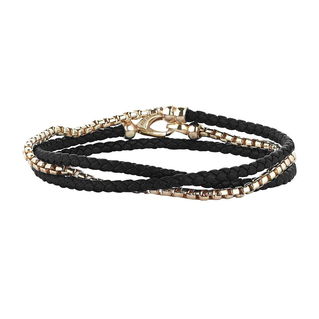 Box Chain & Leather Wrap Bracelet in Silver
