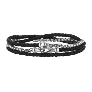 Box Chain & Leather Wrap Bracelet in Silver
