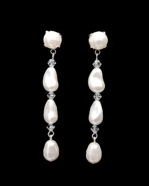 Bridal earrings - baroque pearl and crystal long drops - Nikola by Kezani