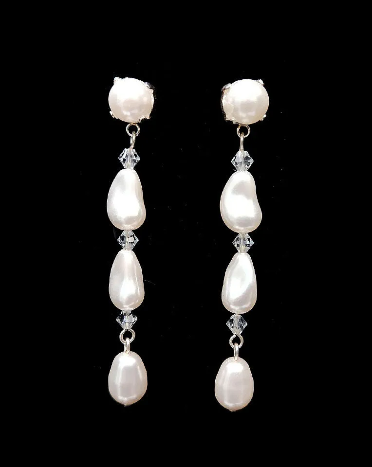 Bridal earrings - baroque pearl and crystal long drops - Nikola by Kezani