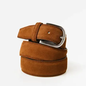 Chestnut Mid Brown Suede Belt with Rounded Buckle - Anderson's