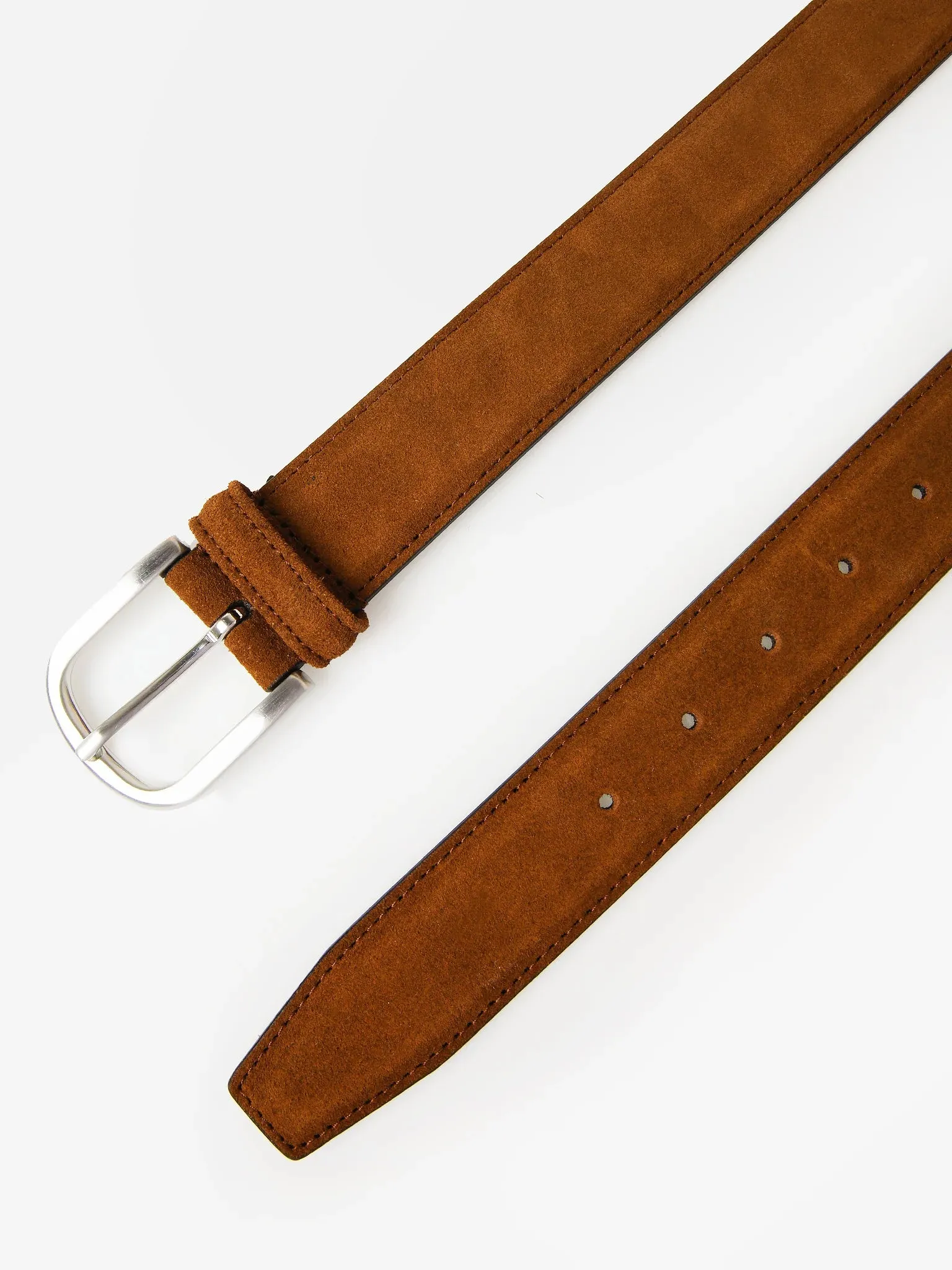 Chestnut Mid Brown Suede Belt with Rounded Buckle - Anderson's