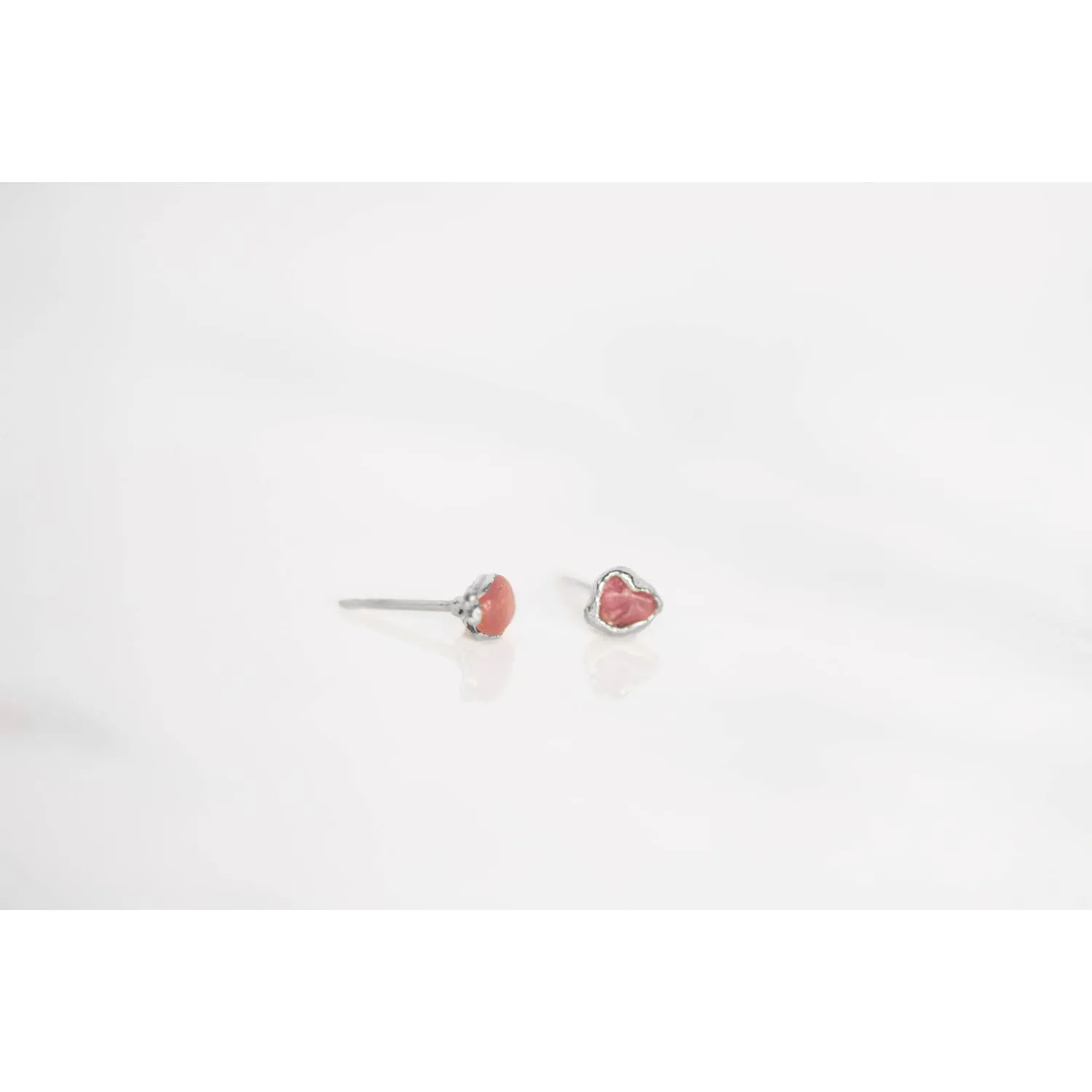 Dainty Raw Ruby Stud Earrings in Sterling Silver