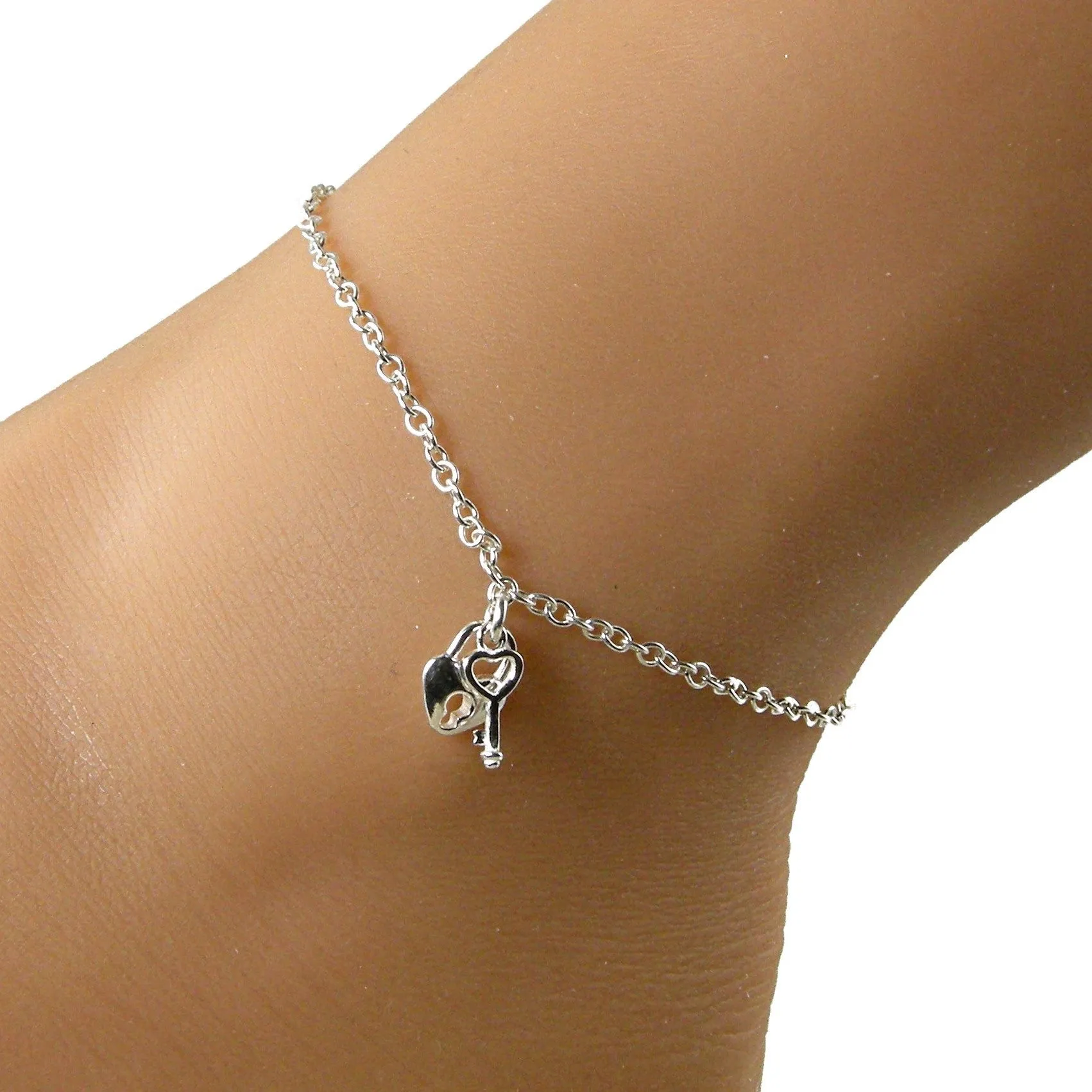 Dainty Sterling Silver Lock and Key Anklet