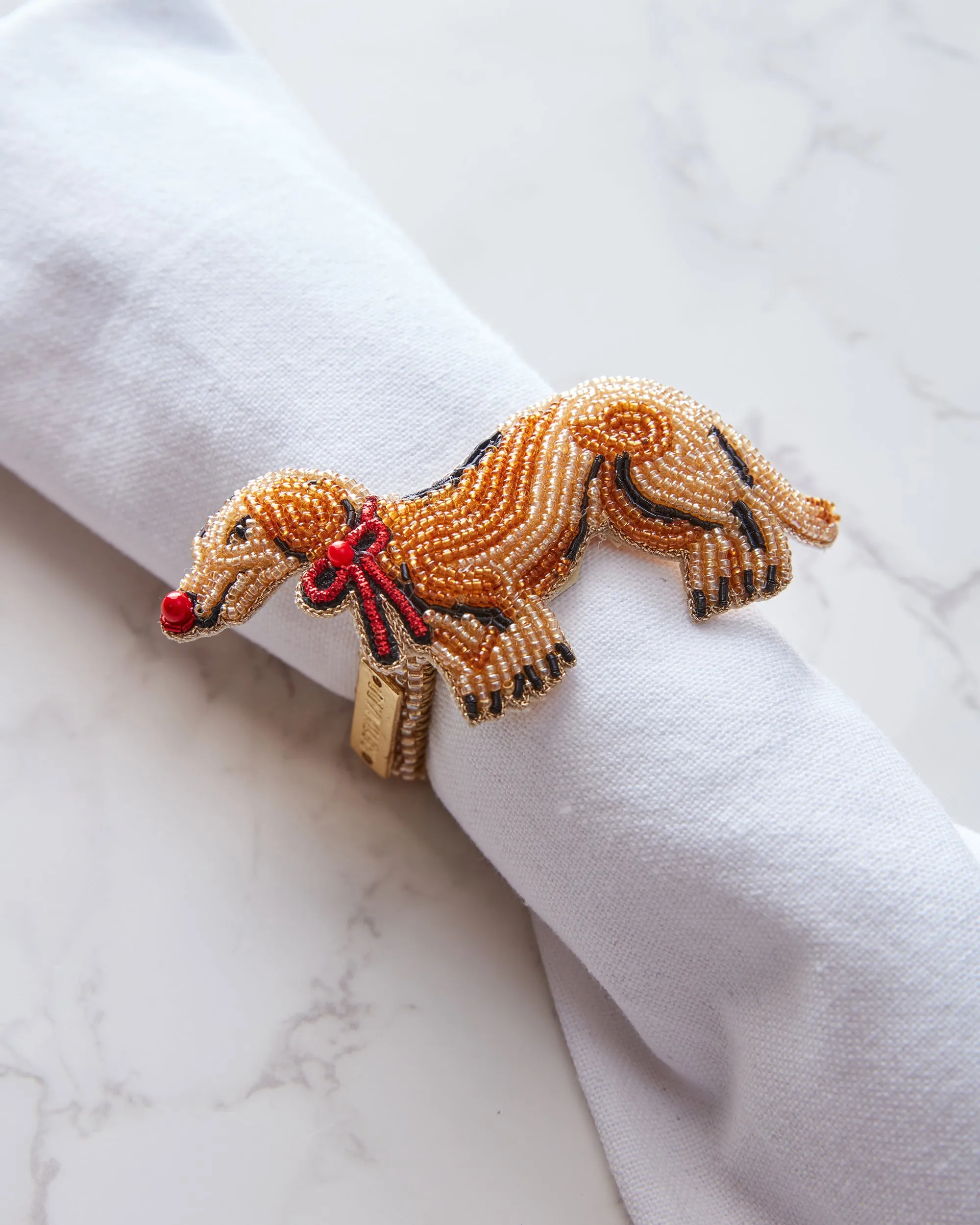 Dapper Dachshunds - Napkin Ring Set Of 4 - Red Multi