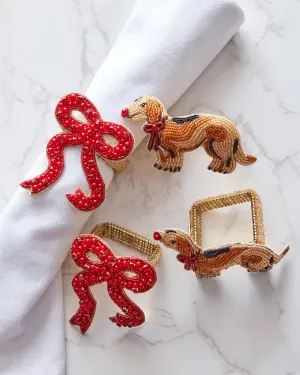 Dapper Dachshunds - Napkin Ring Set Of 4 - Red Multi