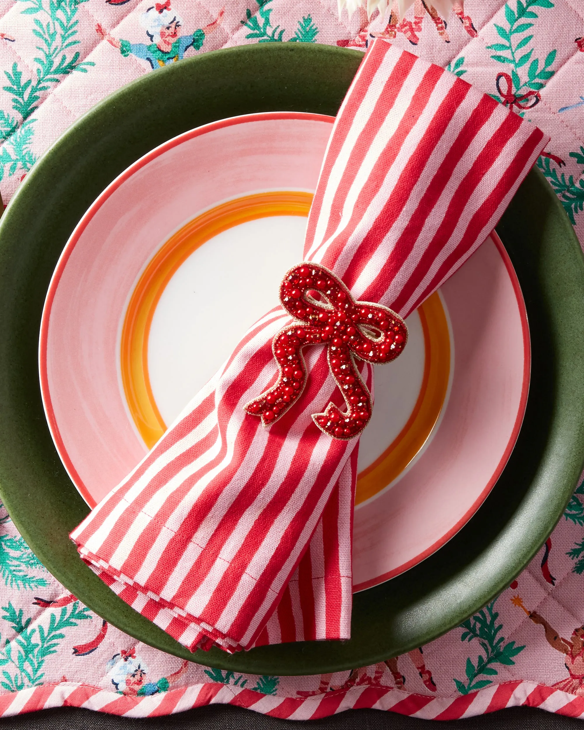 Dapper Dachshunds - Napkin Ring Set Of 4 - Red Multi