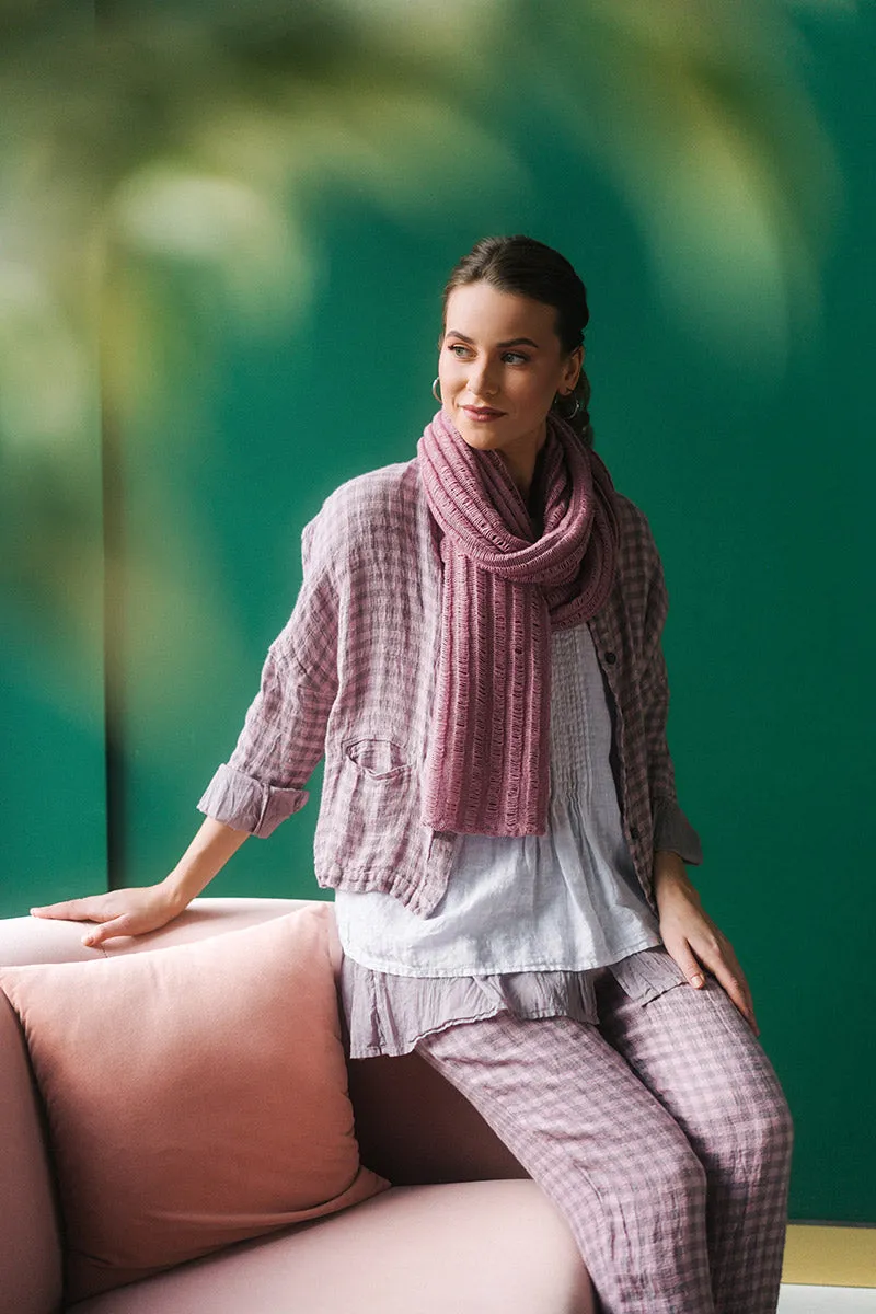 Drop Stitch Mauve Pink Linen Scarf
