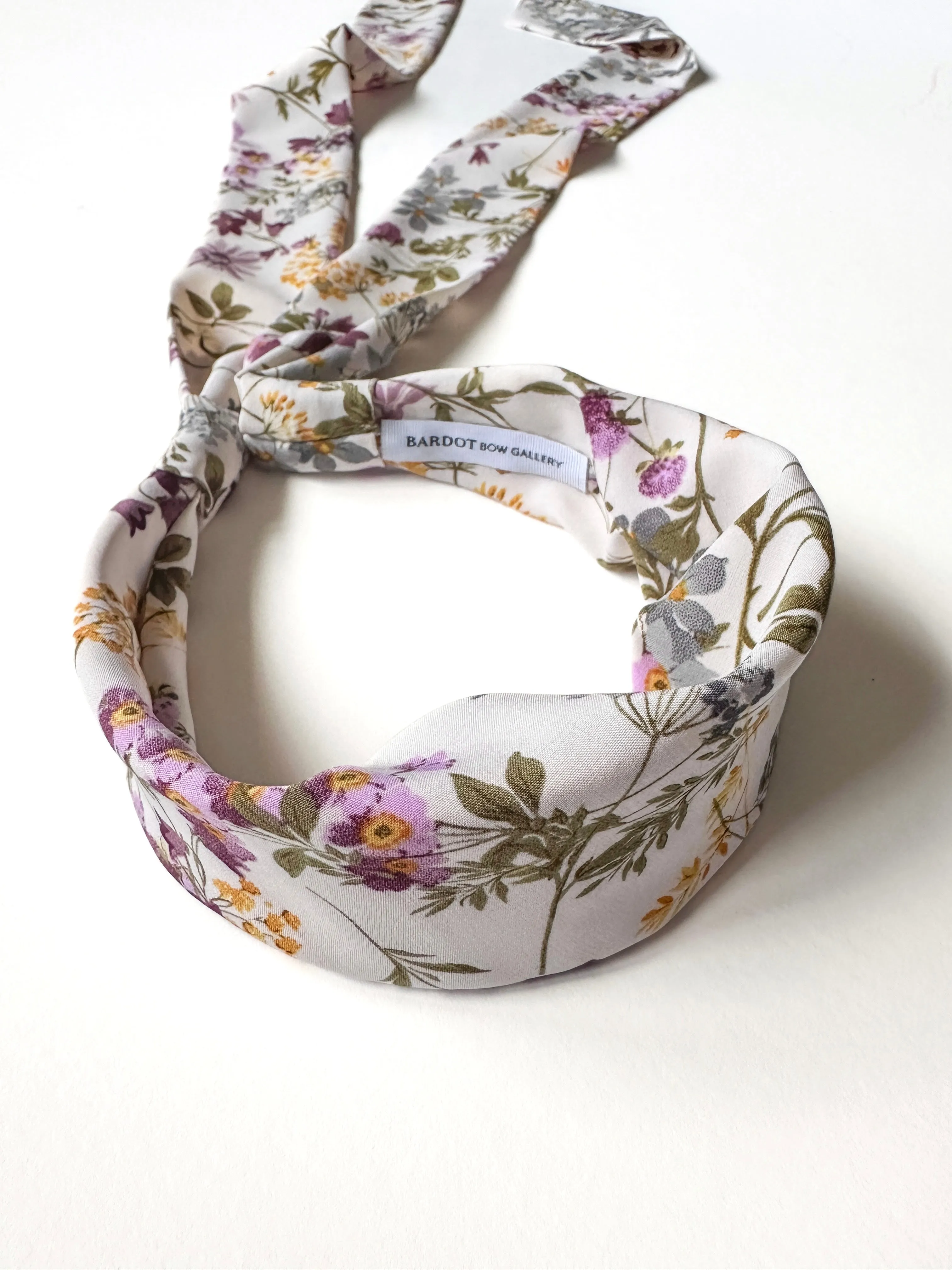 Effortless Scarf Headband | Ivory Wildflower | Chiffon | Easy to Style | Luxury Designer Headbands | Made to Order