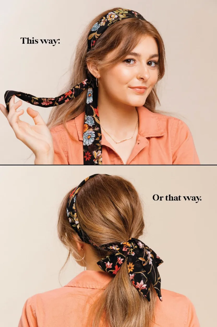 Effortless Scarf Headband | Ivory Wildflower | Chiffon | Easy to Style | Luxury Designer Headbands | Made to Order