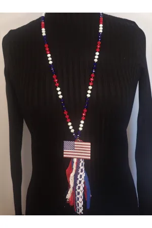 Emma American Beaded Tassel Necklaces - Two Styles Flag Or Cross