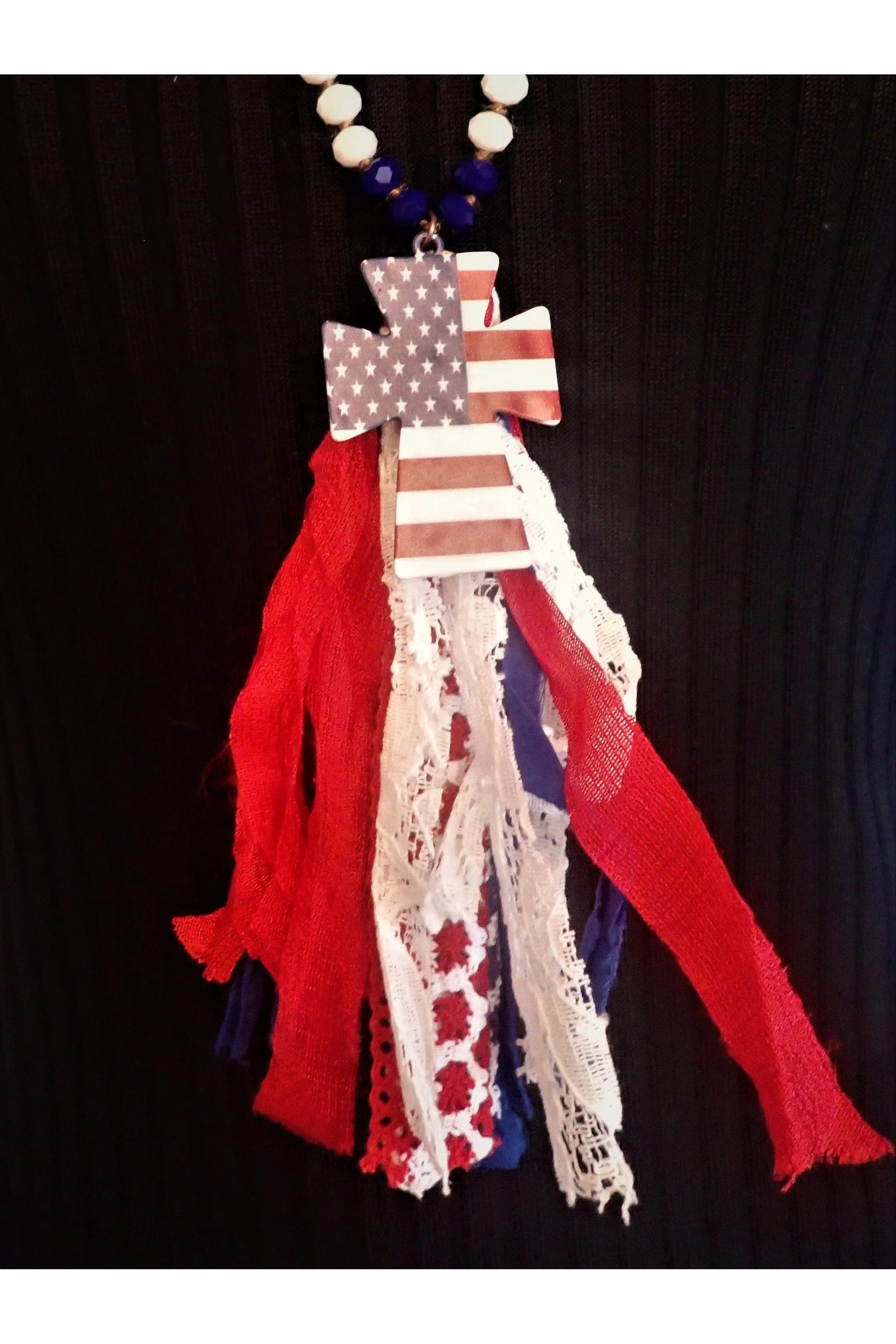 Emma American Beaded Tassel Necklaces - Two Styles Flag Or Cross