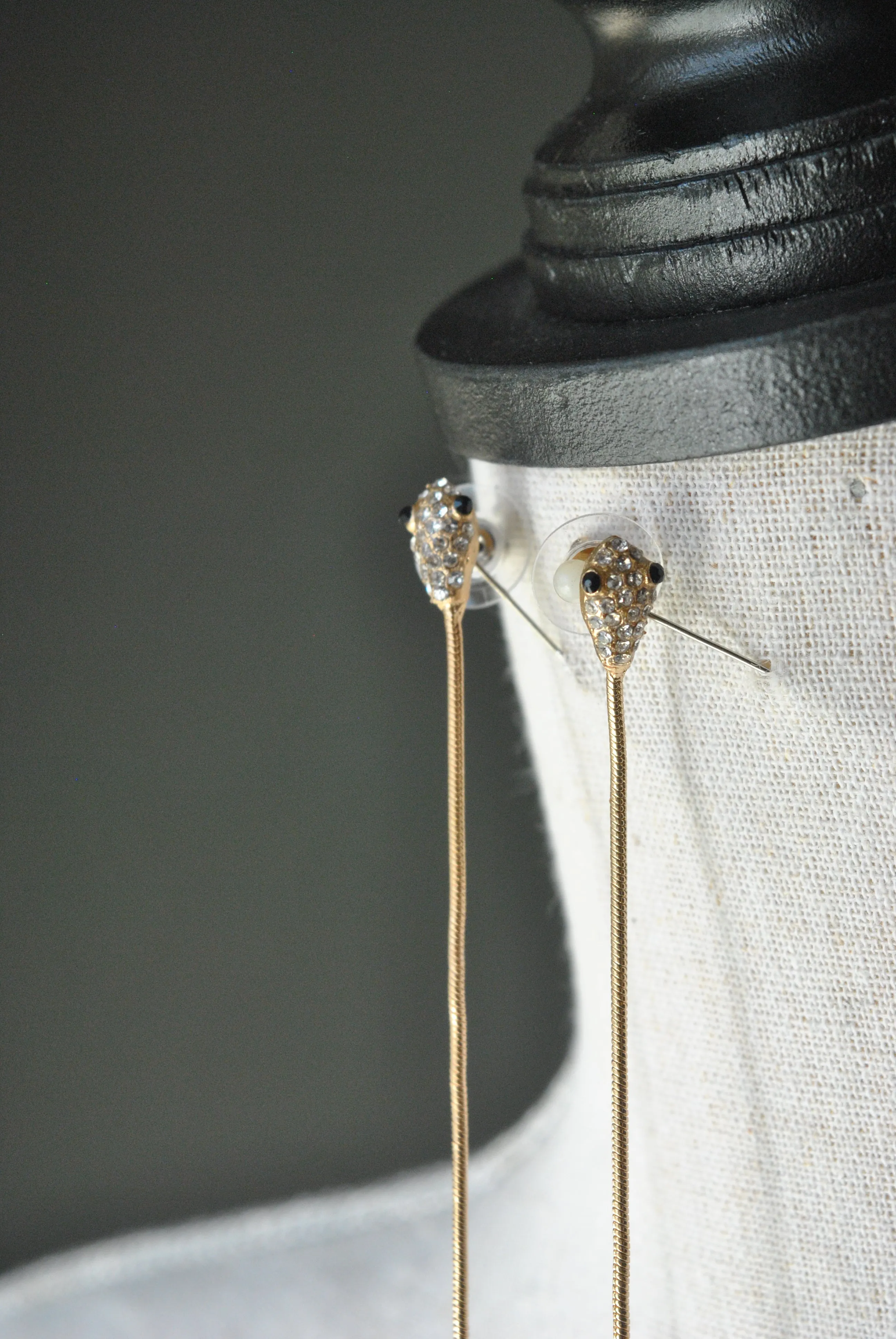 FASHION JEWELRY - GOLD SNAKE LONG DELICATE EARRINGS