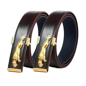 Faux Leather Belts Golden Brown Designer Set (Pack of 2)