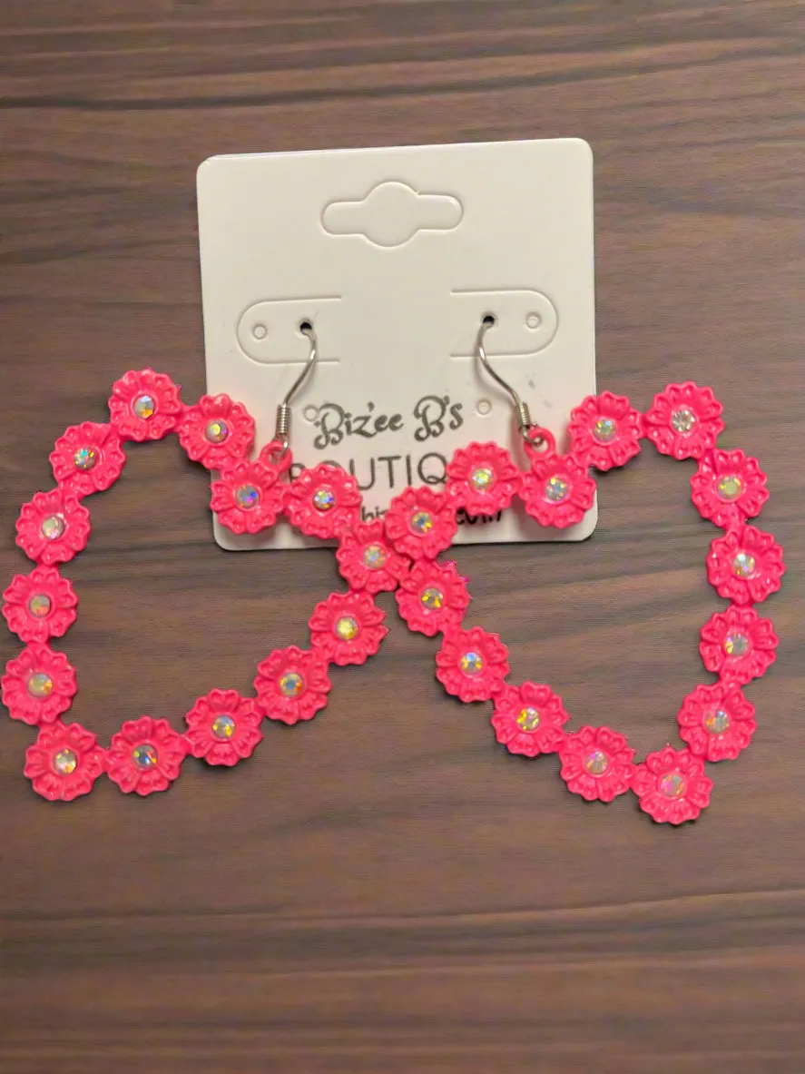 Floral Heart & Rhinestone Earrings