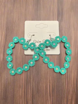 Floral Heart & Rhinestone Earrings