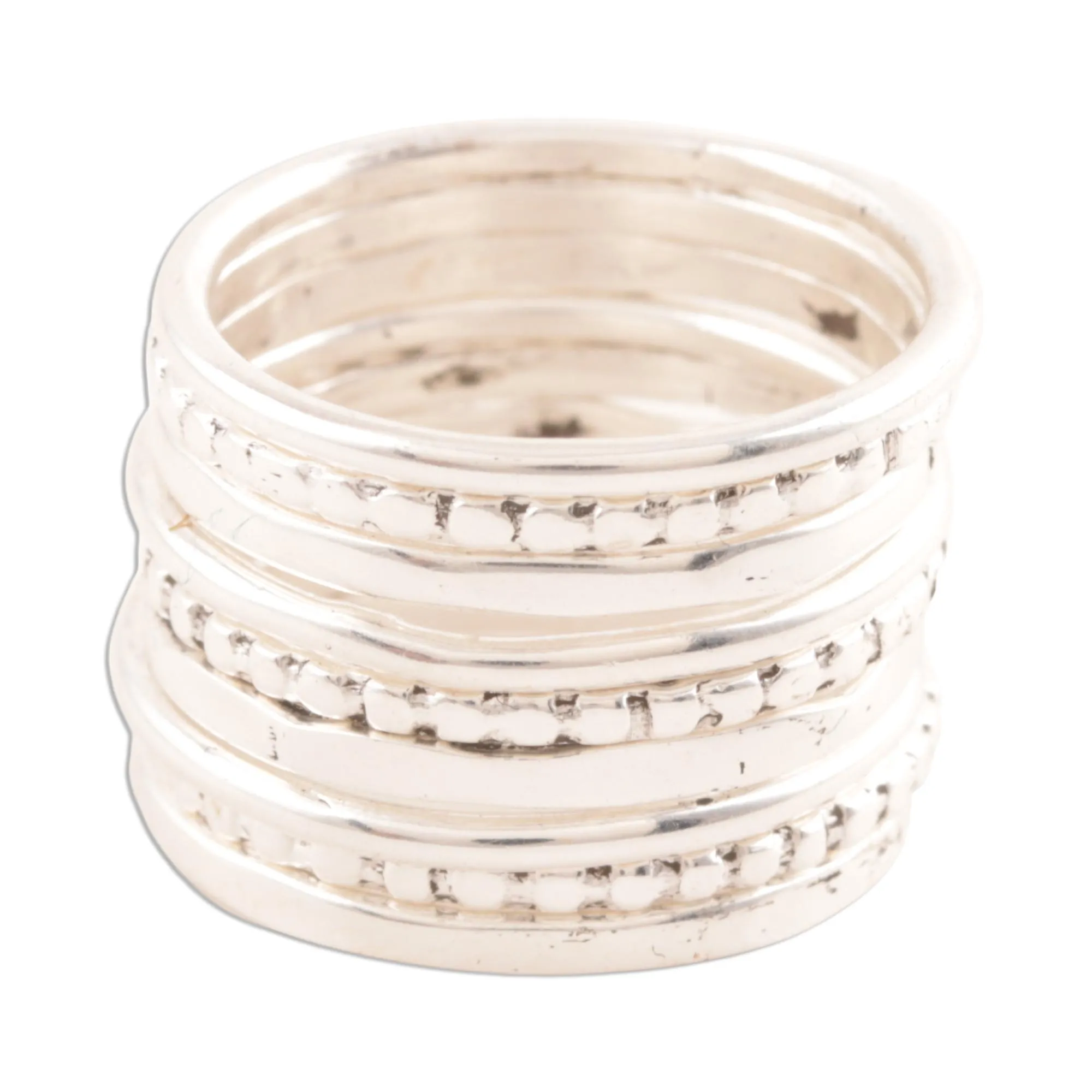 Friendship Patterns Sterling Silver Band Rings Crafted in India (Set of 9)